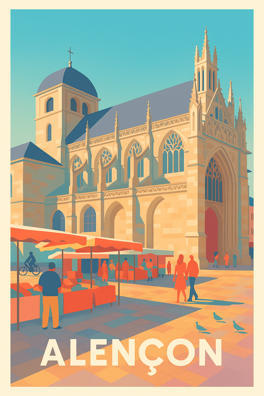 Orne France Pas de Cadre / 20 × 30cm Affiche de Alençon - Charme authentique au cœur des marchés normands