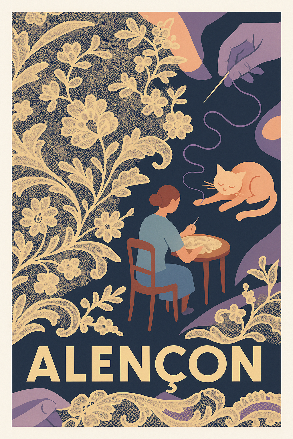 Orne France Pas de Cadre / 20 × 30cm Affiche de Alençon – Dentelle et Douceur Normande