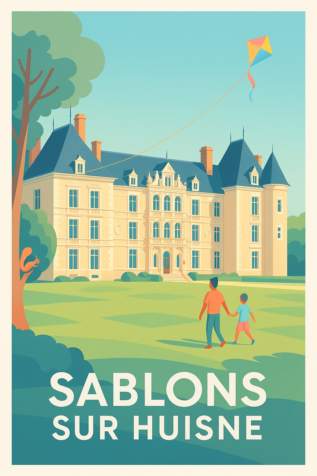 Affiche Sablons-sur-Huisne — Charme et douceur au château · poster d'art de Sablons-sur-Huisne
