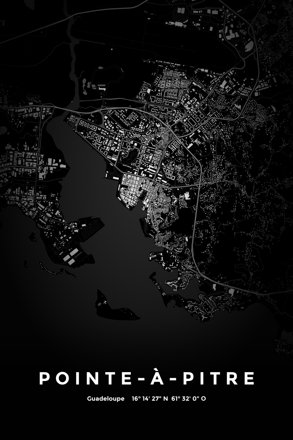 Carte de Pointe-à-Pitre nuit - Affiche personnalisée