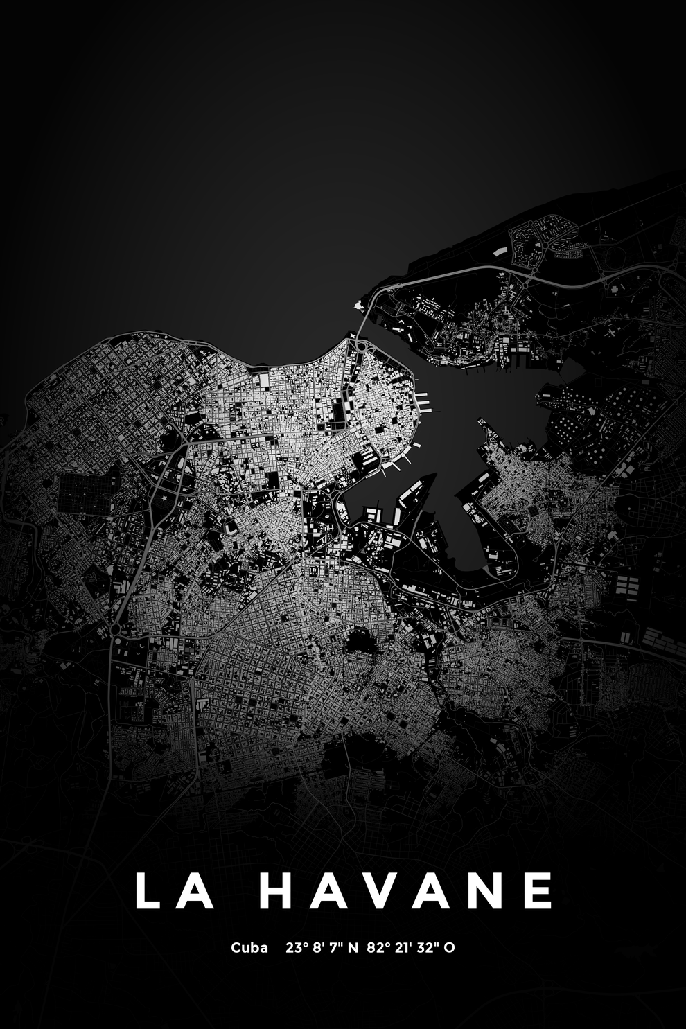 Carte de La Havane nuit - Affiche personnalisée