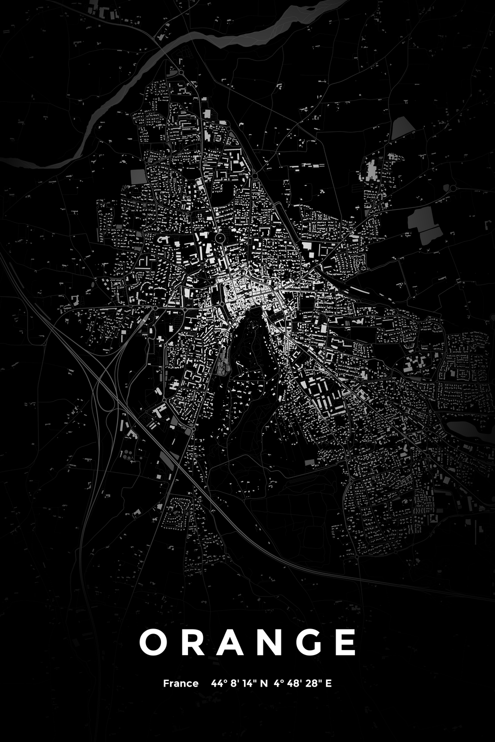 Carte d'Orange nuit - Affiche personnalisée