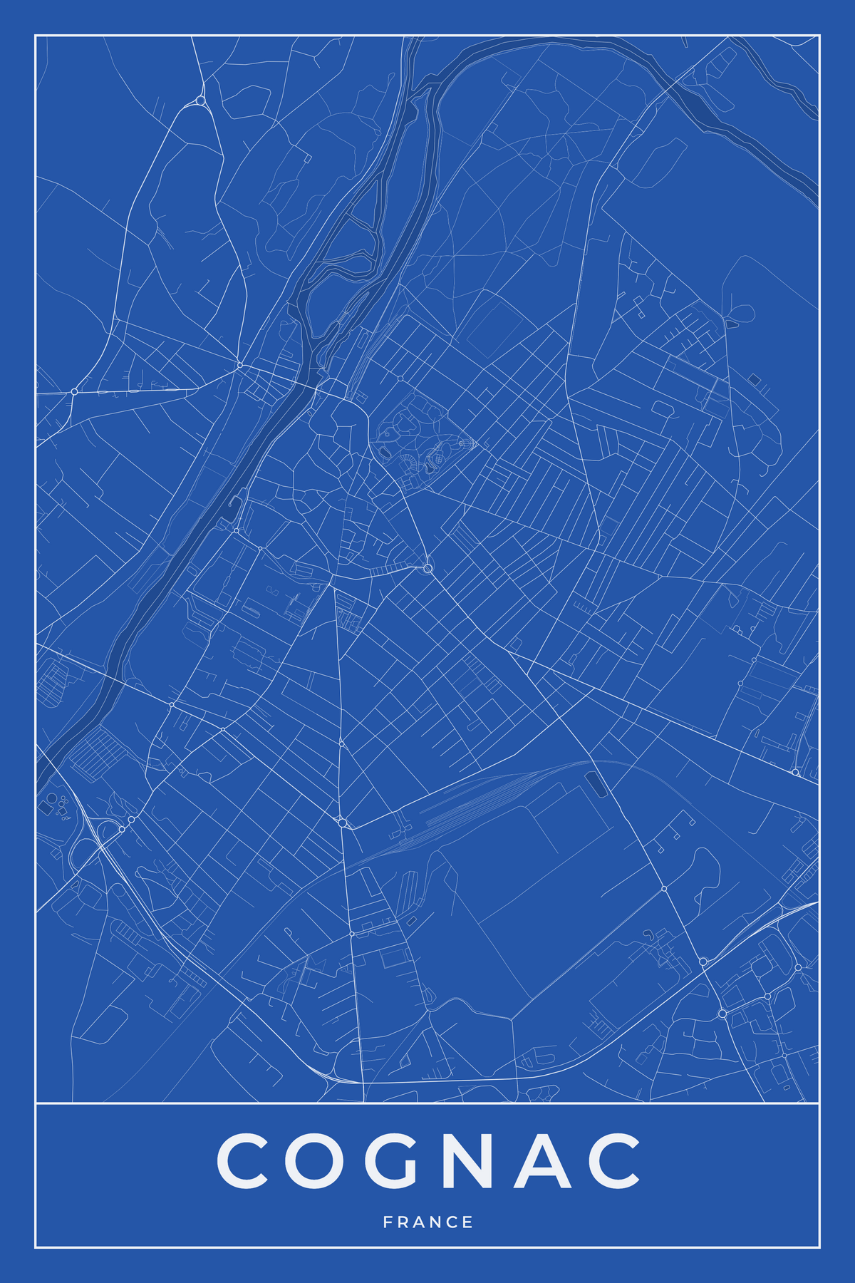 Carte de Cognac bleue - Affiche personnalisée