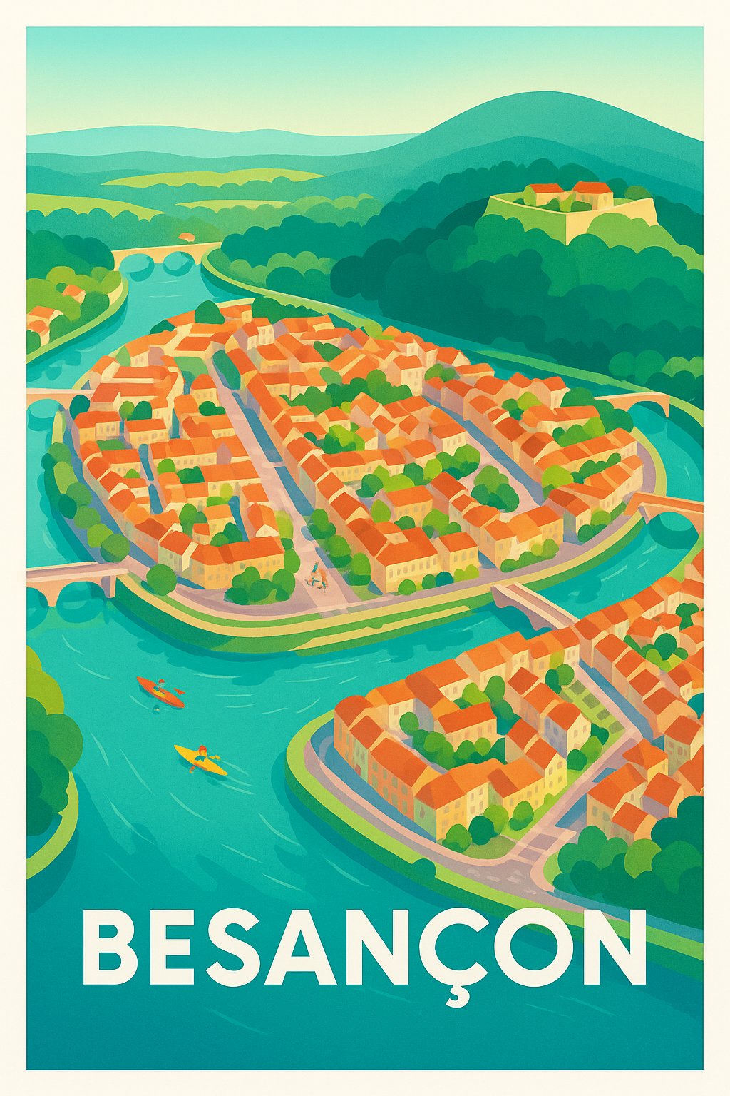 Pas-de-Calais France Pas de Cadre / 20 × 30cm Affiche de Besançon - Charme fluvial et patrimoine historique