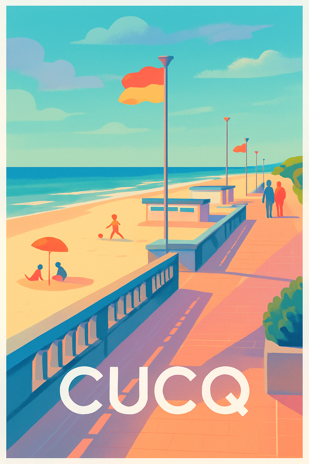 Pas-de-Calais France Pas de Cadre / 20 × 30cm Affiche de Cucq - Plages Sérénité et Promenade ensoleillée