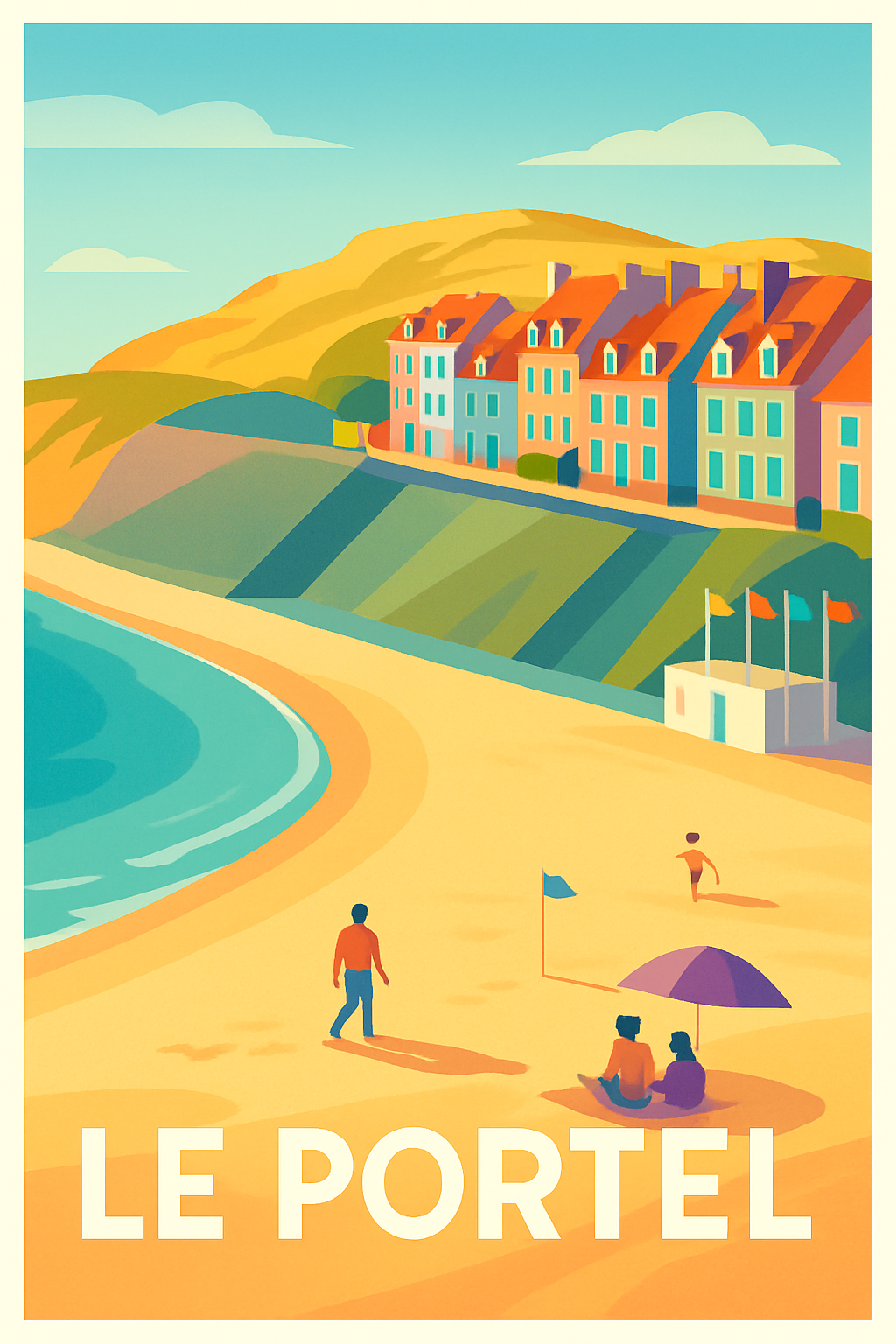 Pas-de-Calais France Pas de Cadre / 20 × 30cm Affiche de Le Portel - Charme et douceur de la plage nordiste