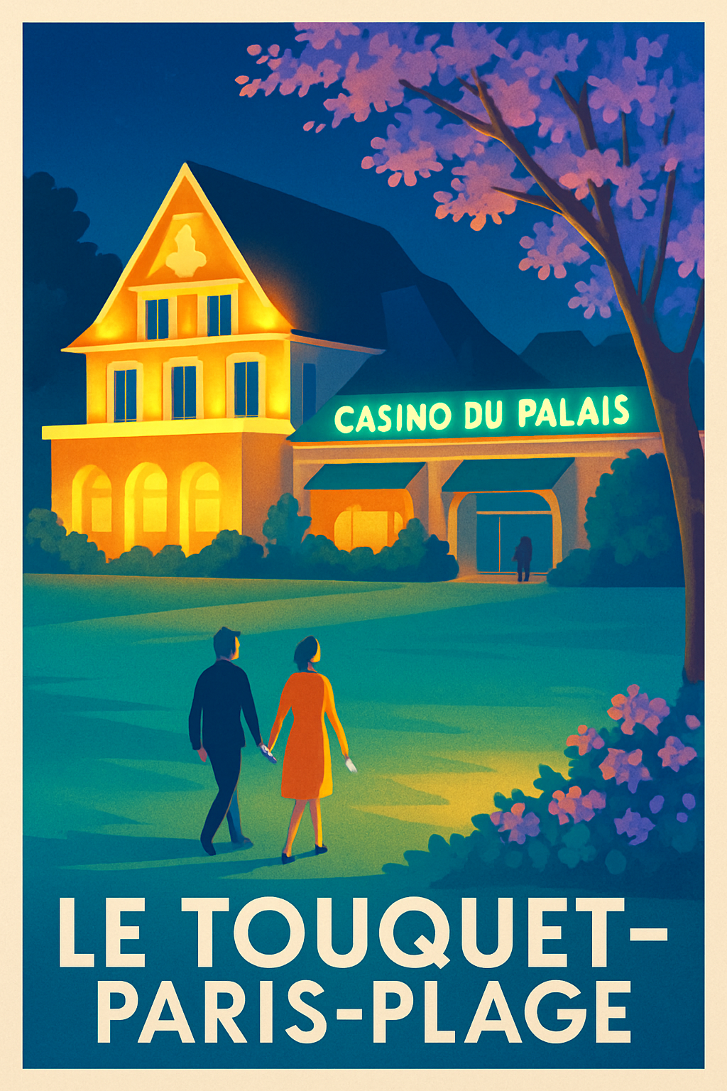 Pas-de-Calais France Pas de Cadre / 20 × 30cm Affiche de Le Touquet-Paris-Plage - Élégance et charme nocturne