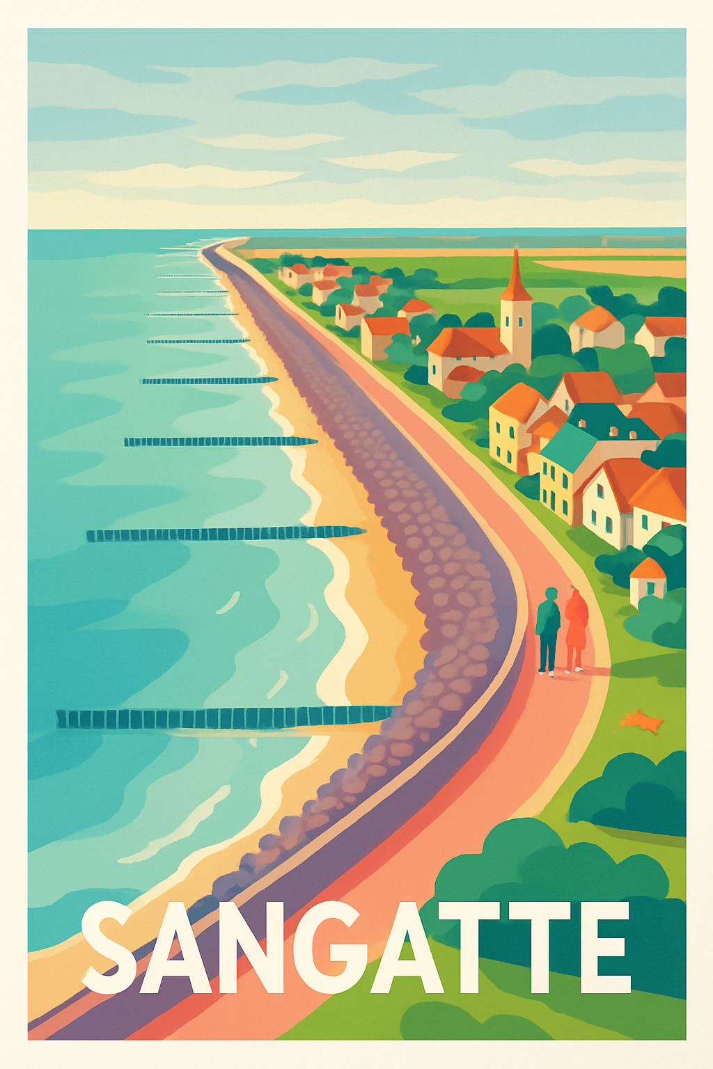 Pas-de-Calais France Pas de Cadre / 20 × 30cm Affiche de Sangatte - Escapade côtière paisible