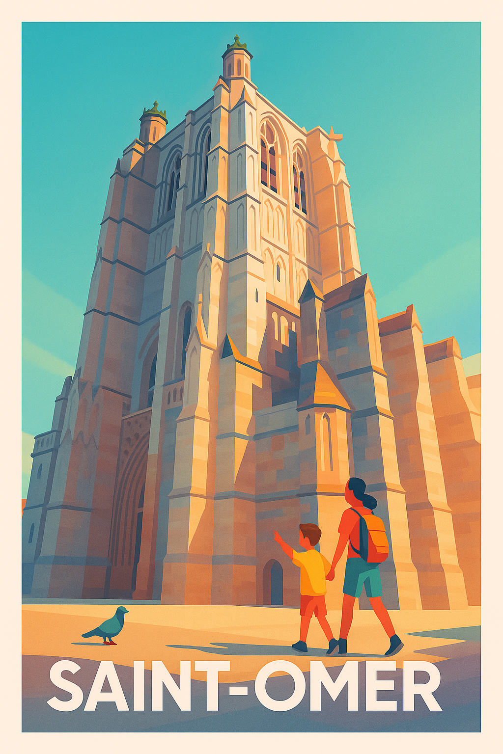 Pas-de-Calais France Pas de Cadre / 20 × 30cm Affiche Saint-Omer - L'émerveillement au pied de la Cathédrale