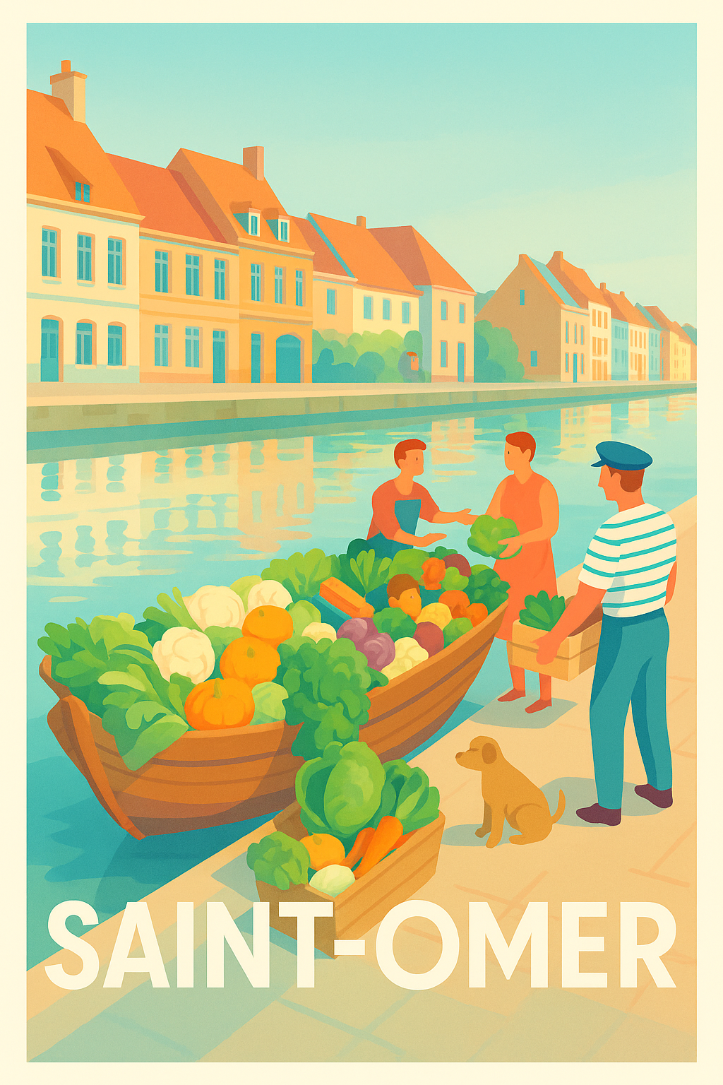 Pas-de-Calais France Pas de Cadre / 20 × 30cm Affiche Saint-Omer - Le charme du marché au fil de l'eau
