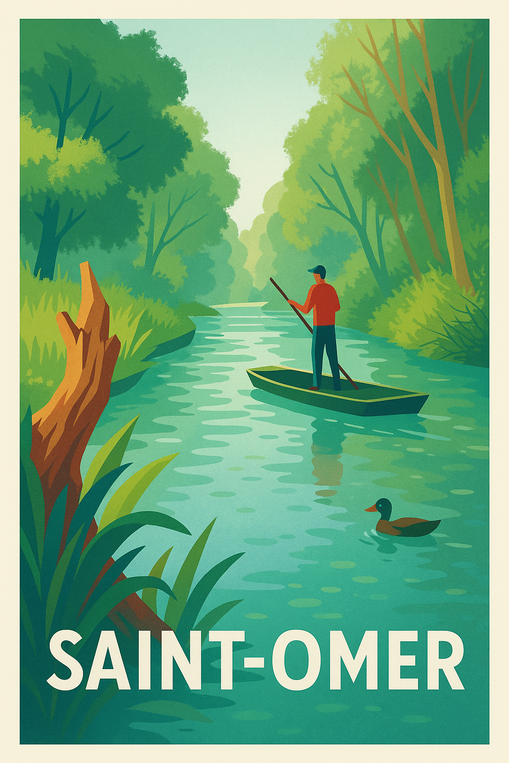 Pas-de-Calais France Pas de Cadre / 20 × 30cm Affiche Saint-Omer - Tranquillité sur la rivière