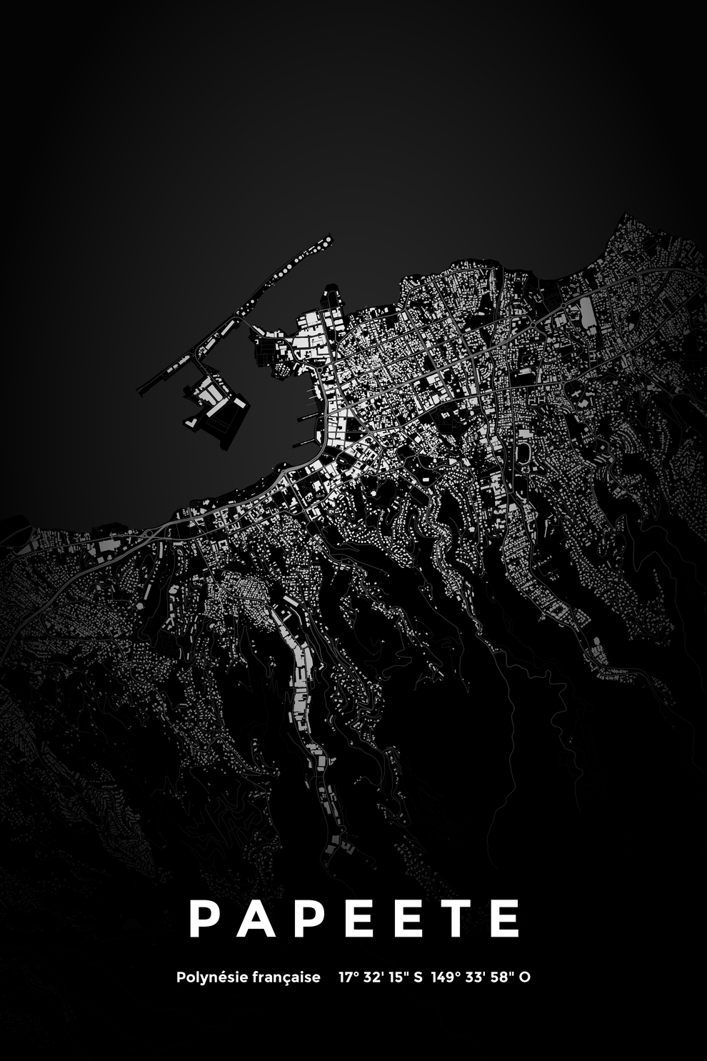 Carte de Papeete nuit - Affiche personnalisée