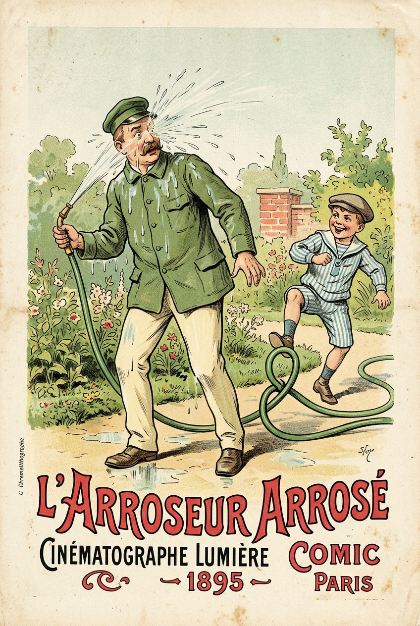 Affiche de l'Arroseur arrosé, poster cinéma vintage