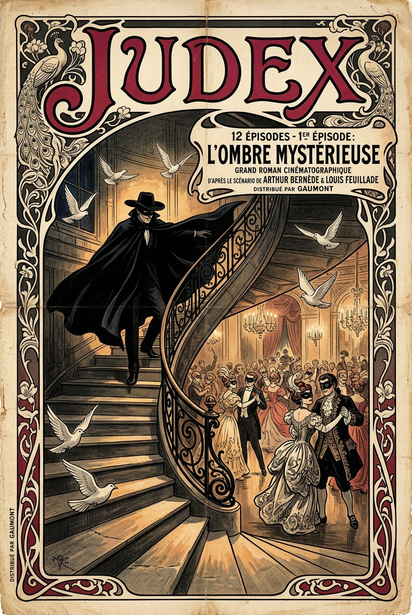 Affiche de Judex, poster escalier et bal masqué