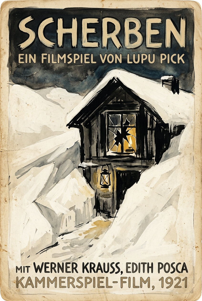 Affiche de film Scherben, poster chalet enneigé