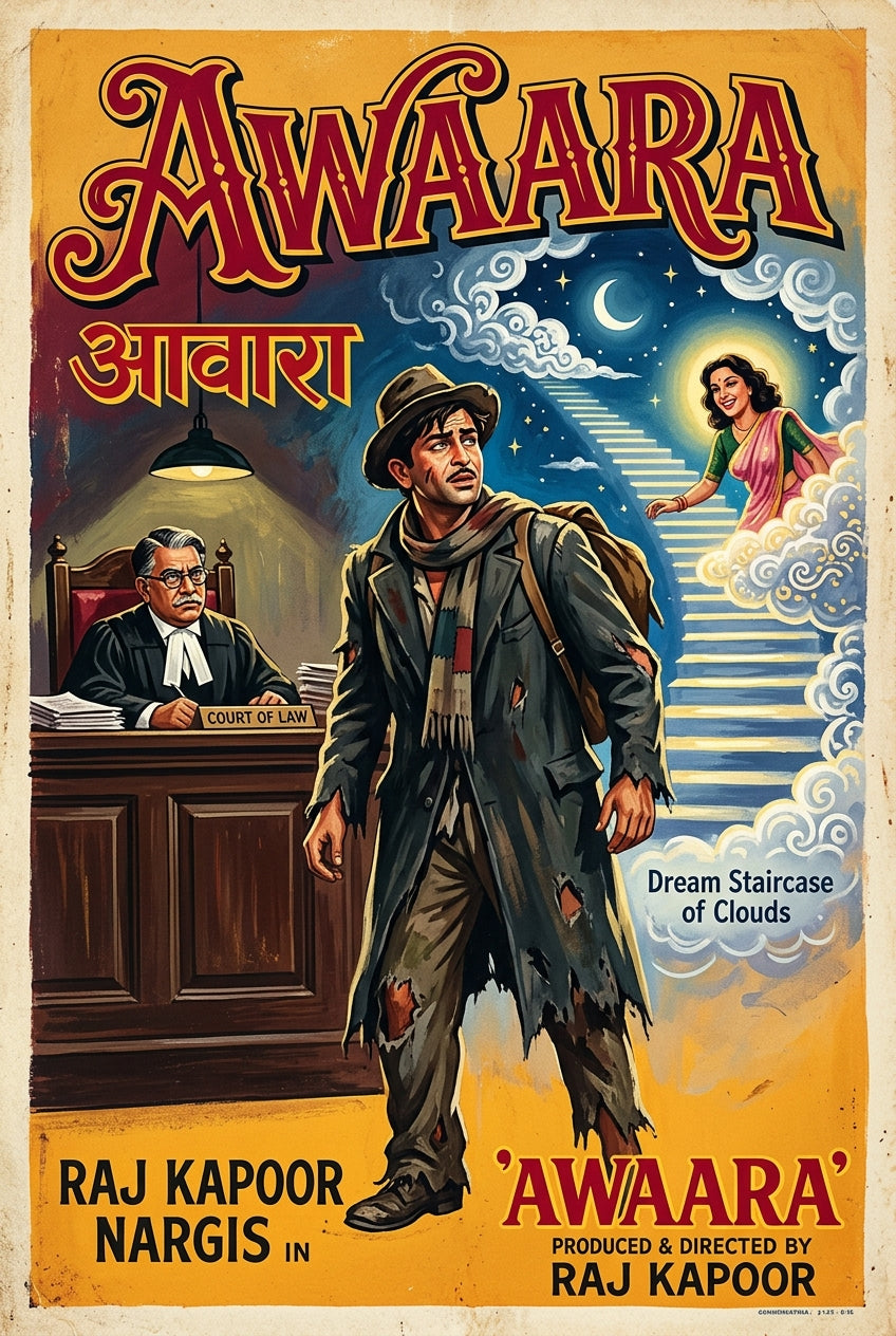 Affiche Awaara, poster escalier de nuages