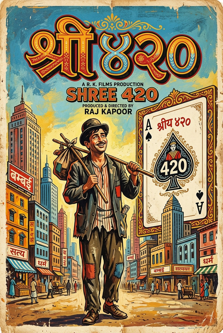 Affiche de film Shree 420, poster Bollywood vintage
