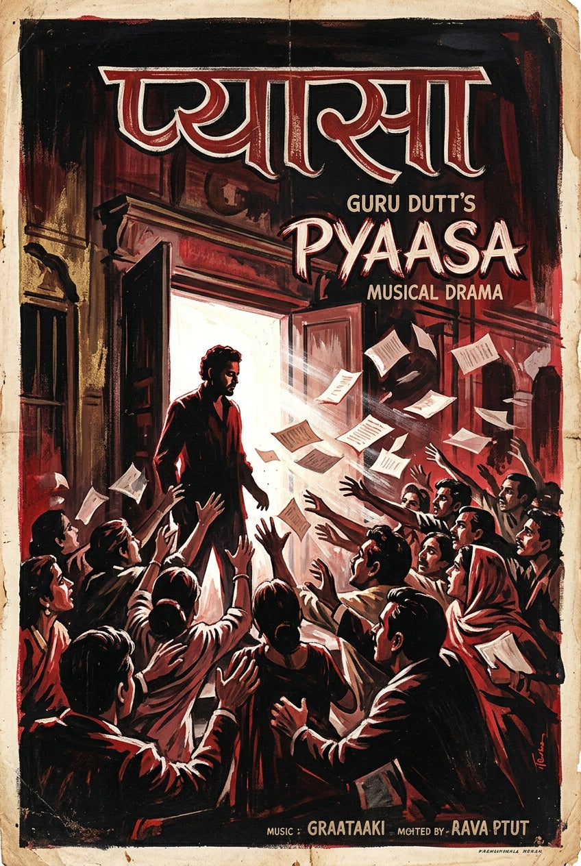 Affiche Pyaasa, poster cinéma indien vintage