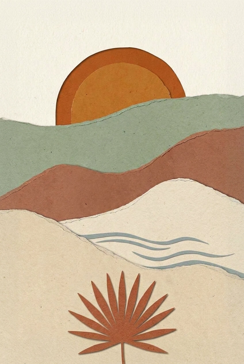 Poster Paysage abstrait, style papier découpé