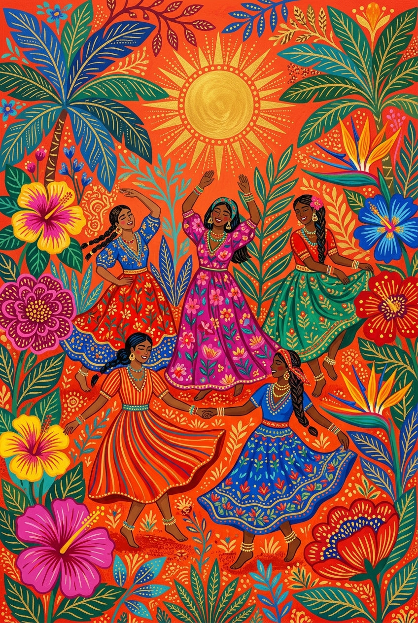 Affiche de danseuses tropicales, poster fleurs exotiques