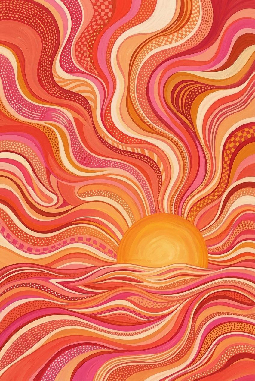 Poster d'un coucher de soleil, vagues psychédéliques