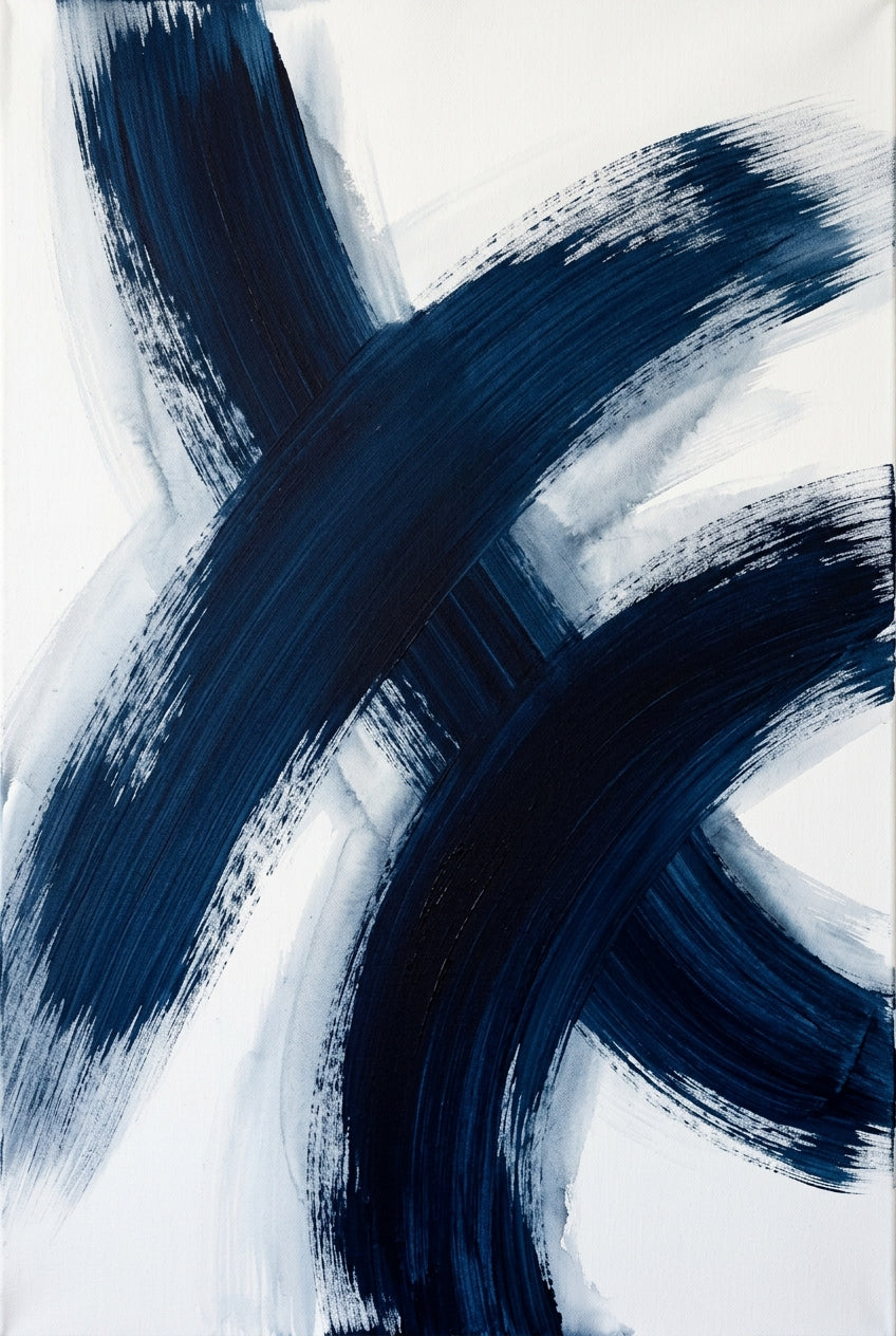 Affiche d'art abstrait bleu, poster coups de pinceau