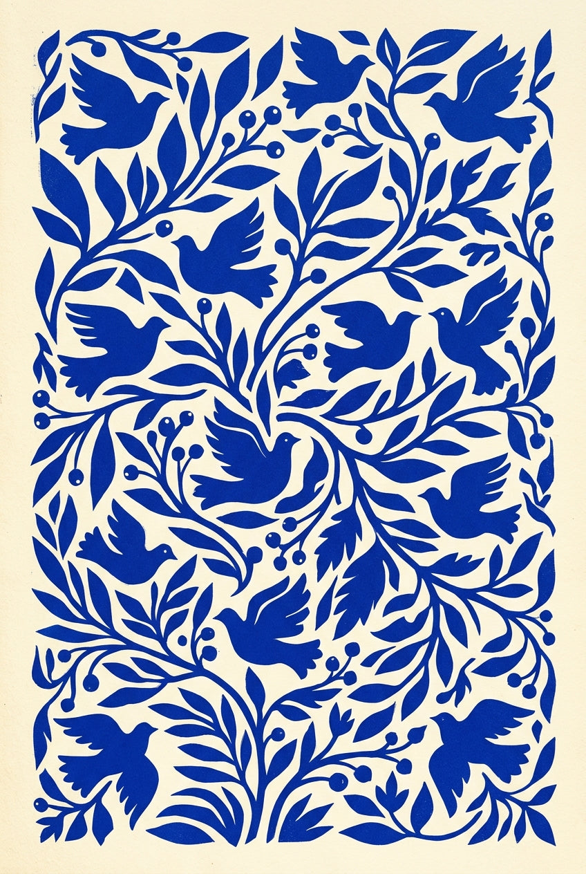 Affiche d'oiseaux bleus, poster botanique