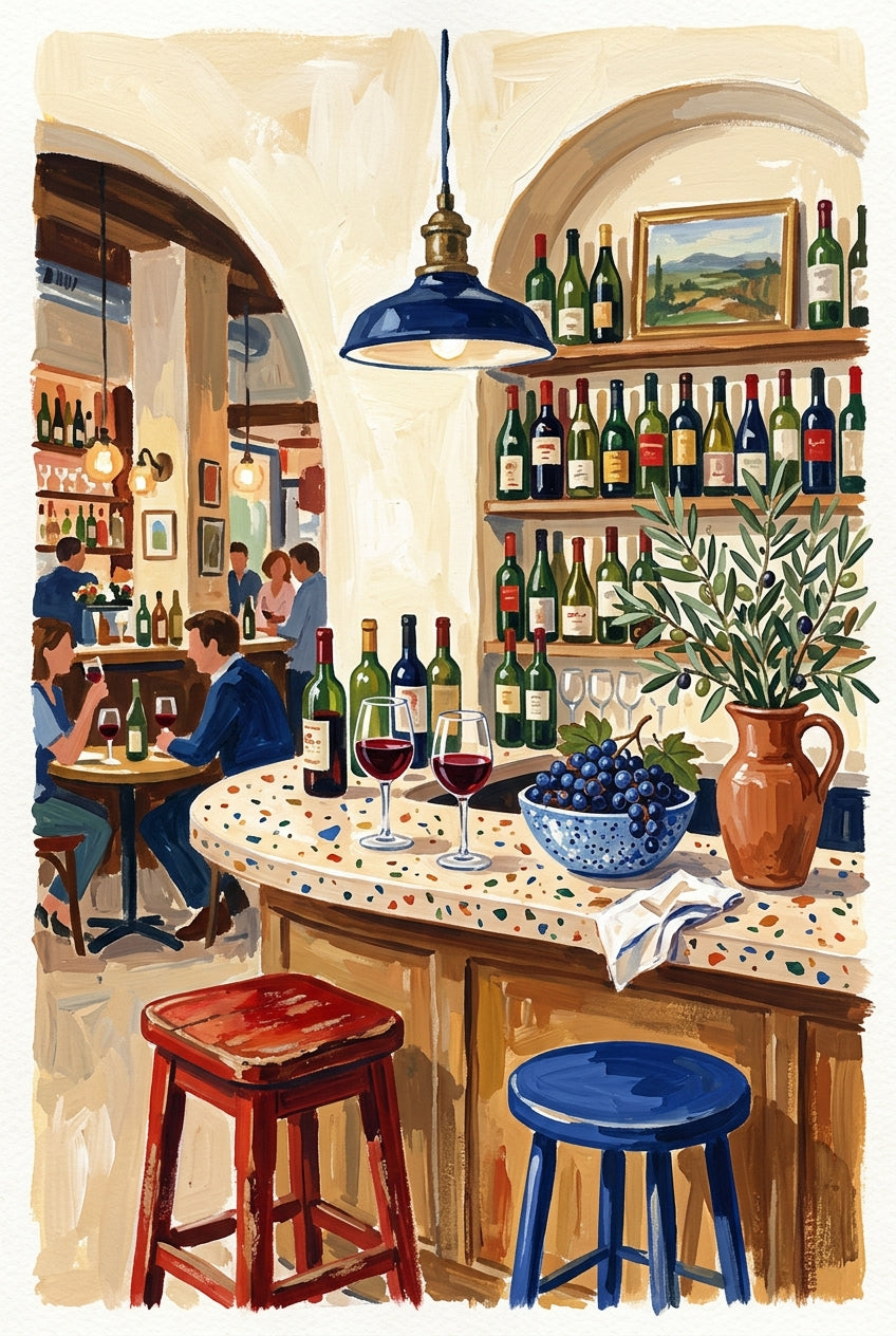 Affiche de bar à vin, poster comptoir en terrazzo