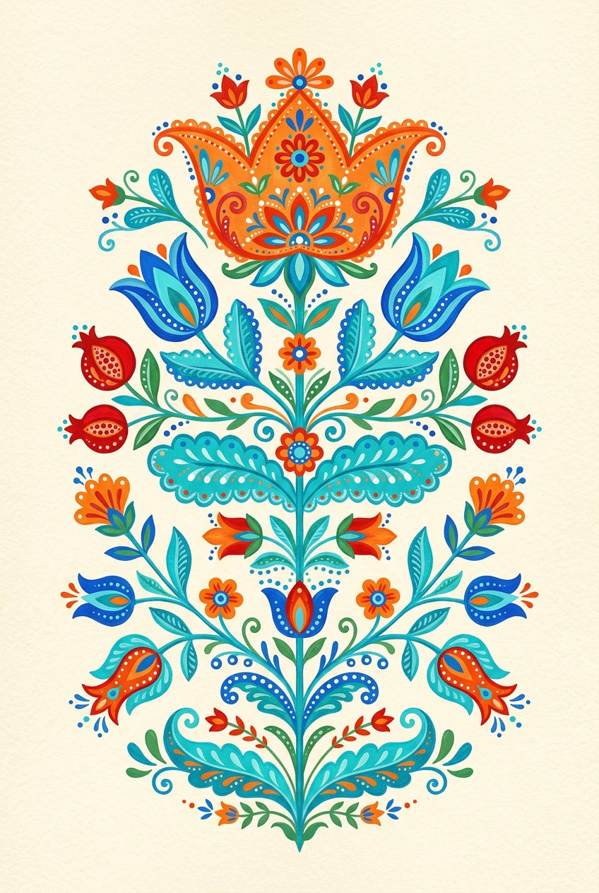 Affiche d'art polonais, poster folk fleuri