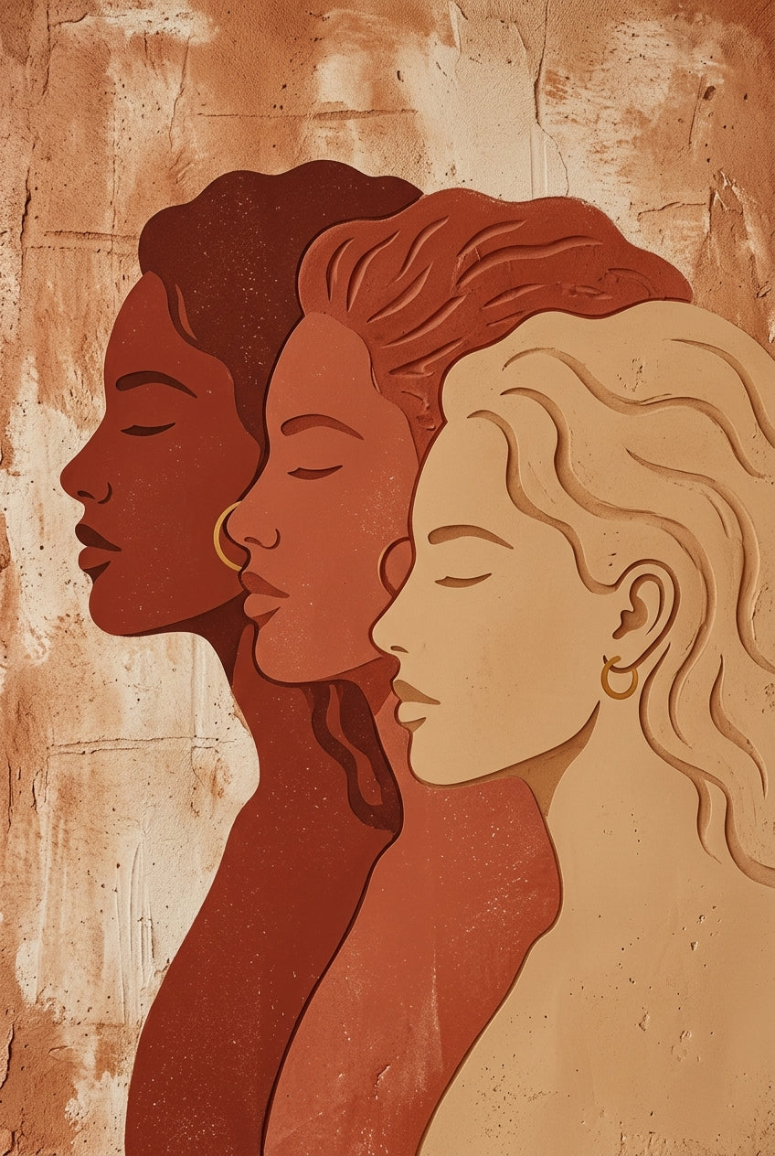 Affiche de trois femmes, poster tons terracotta