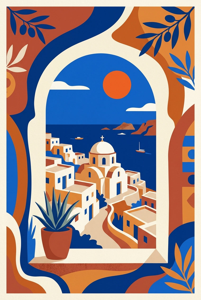 Affiche de Santorin, poster Grèce cycladique