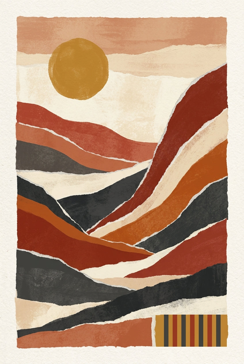 Poster Paysage Abstrait, collage terracotta