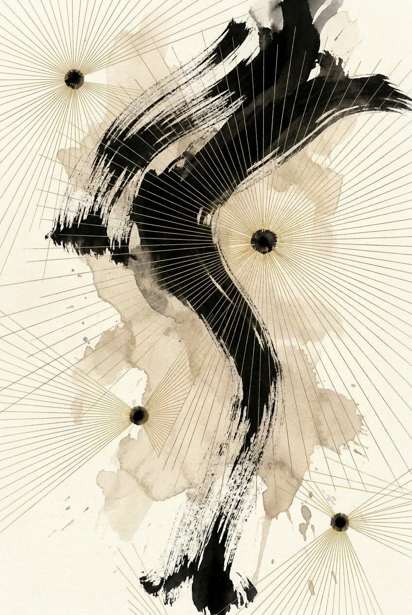 Affiche d'art abstrait, poster traits dorés