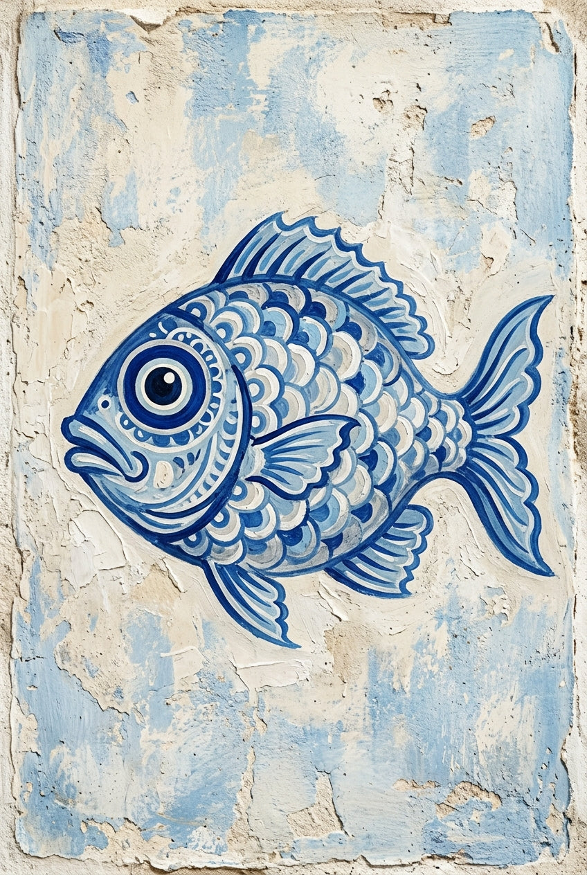 Affiche de Poisson bleu, poster azulejo portugais