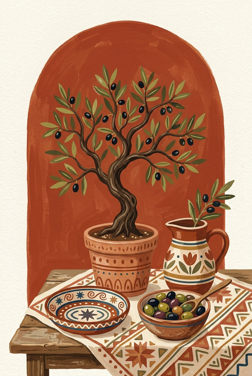 Affiche d'olivier, poster poterie méditerranéenne