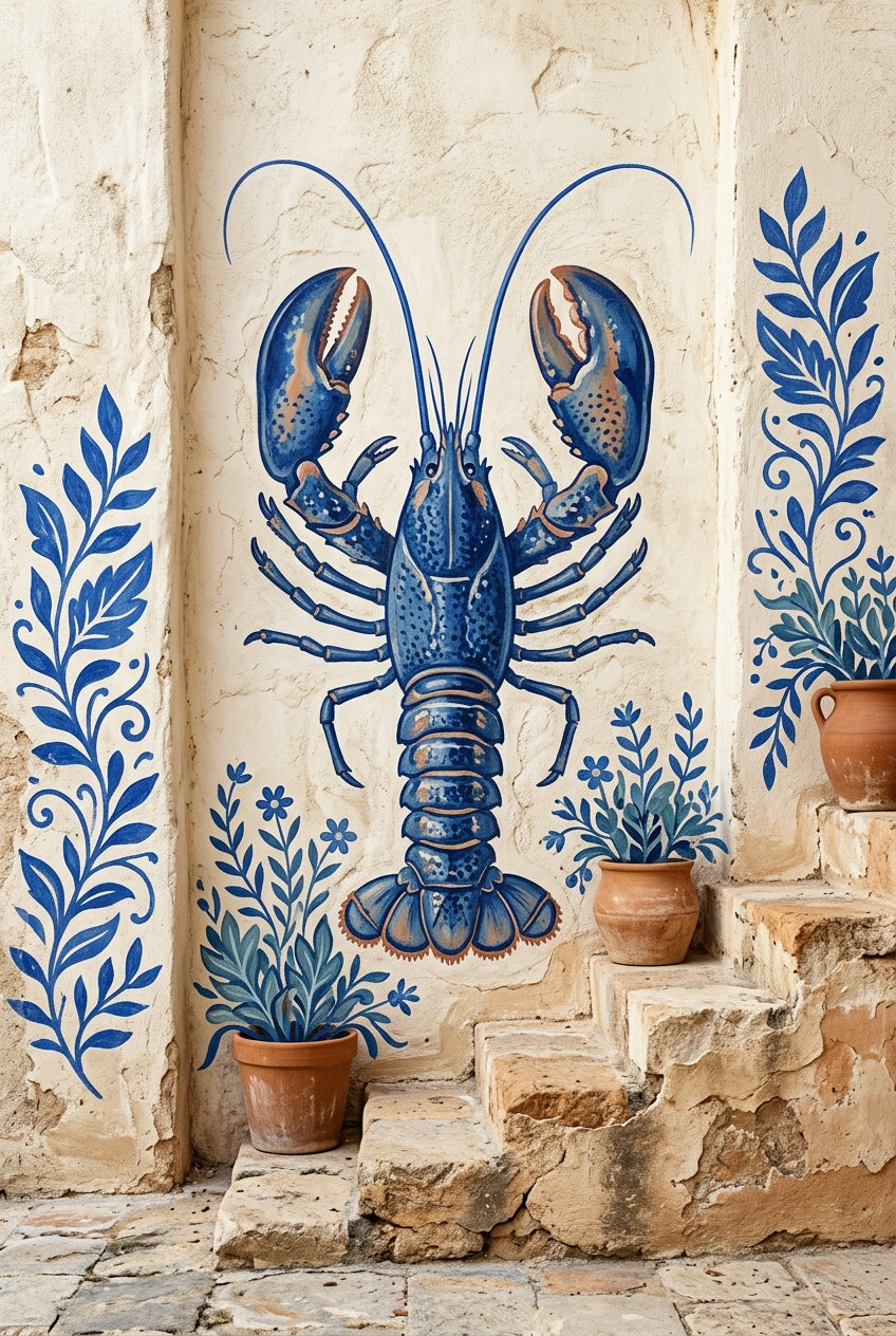 Affiche de Homard, poster bleu méditerranéen