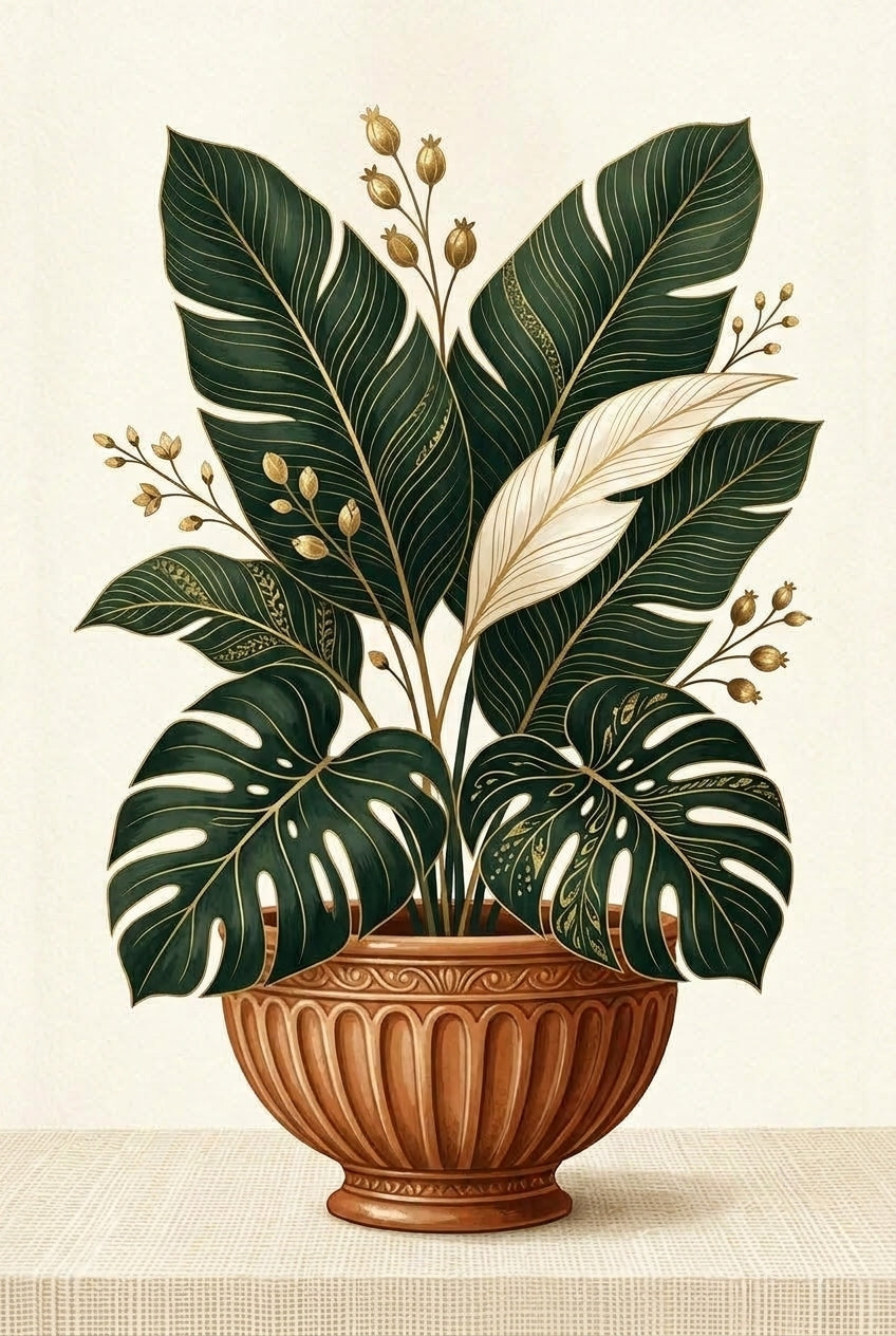 Affiche de botanique, poster monstera doré