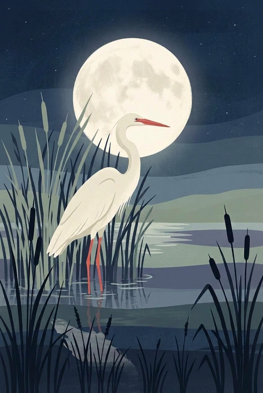 Affiche de Héron, poster pleine lune