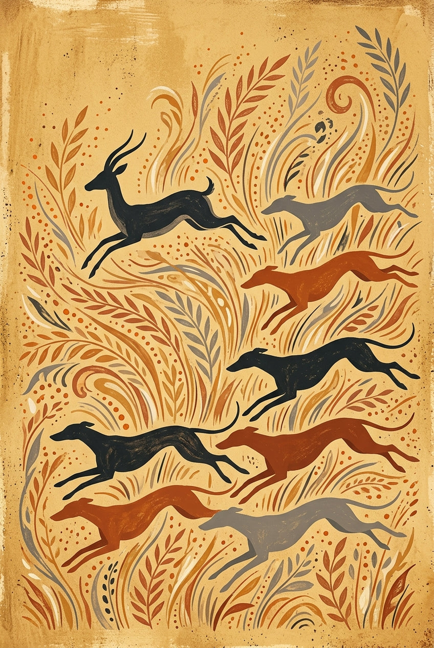 Affiche de Chasse, poster lévriers et gazelle