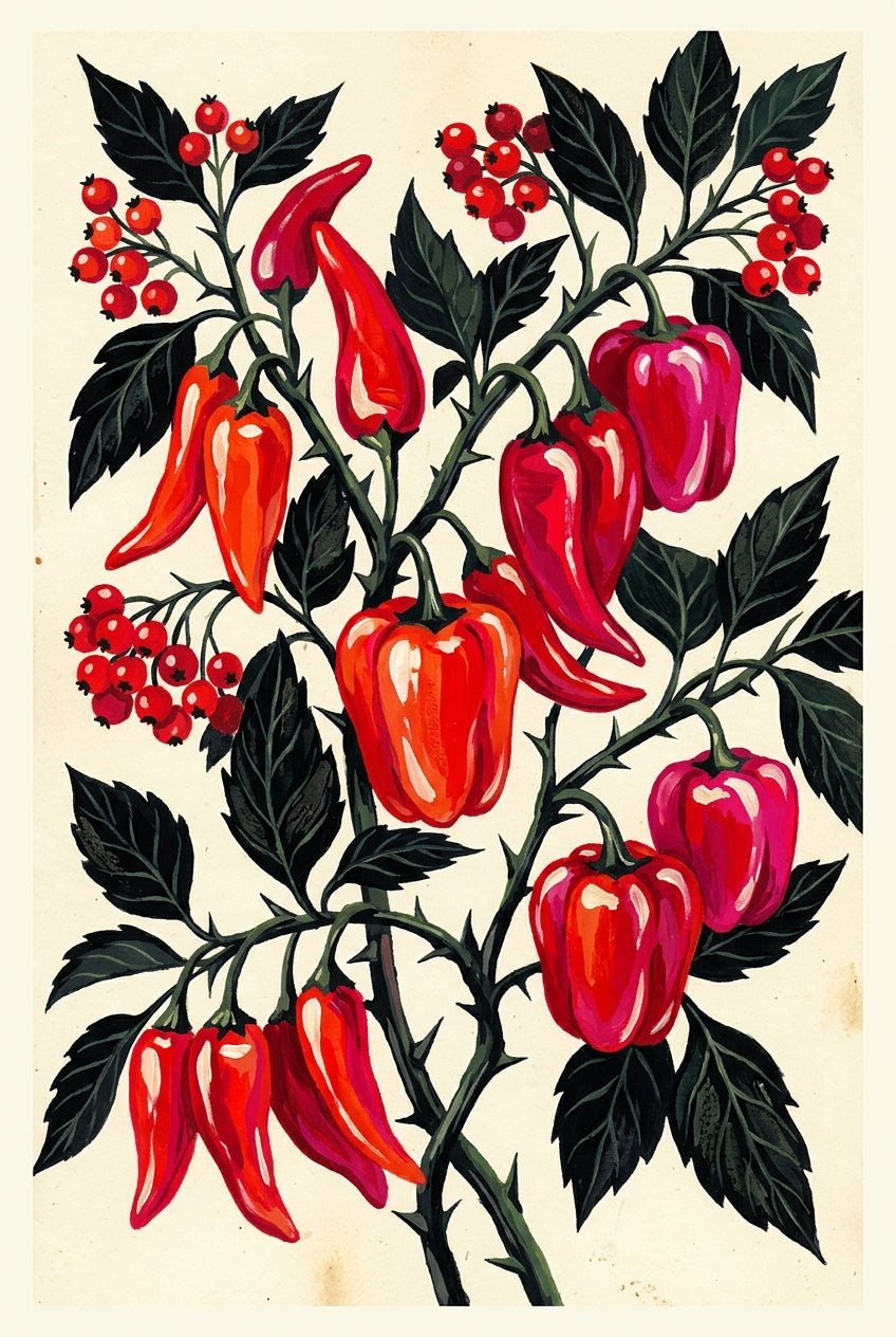 Affiche de Piments, poster botanique vintage