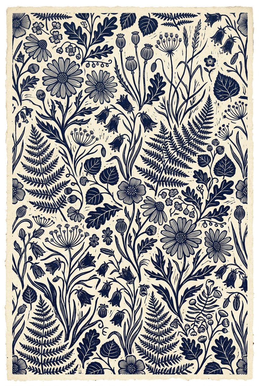 Affiche de fleurs sauvages, poster linogravure