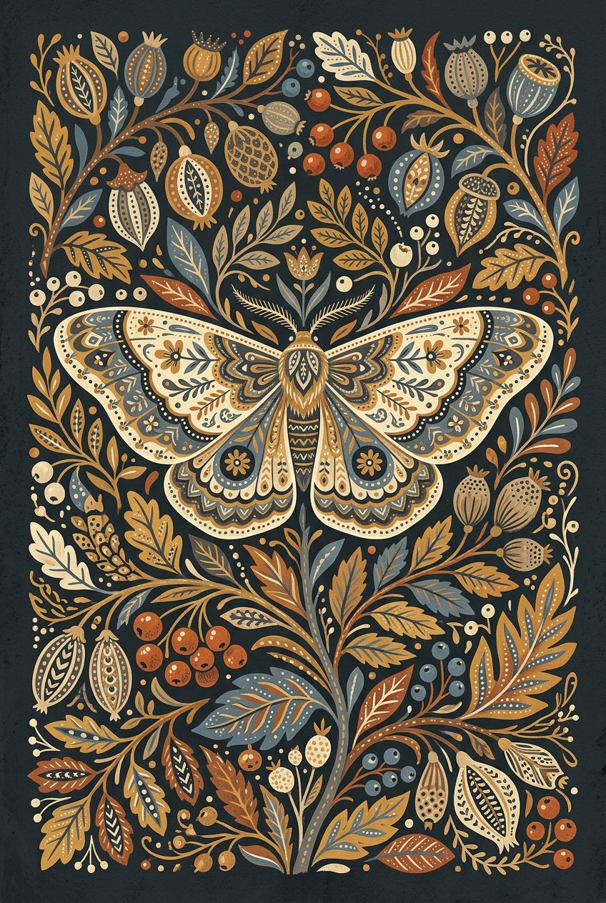 Affiche papillon de nuit, poster botanique