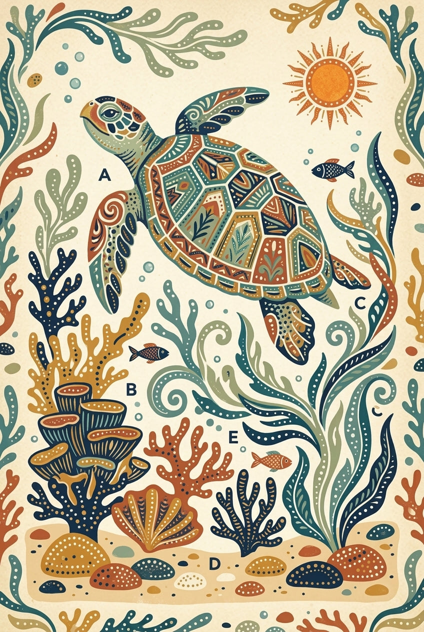 Affiche de la Tortue marine, poster motifs ethniques