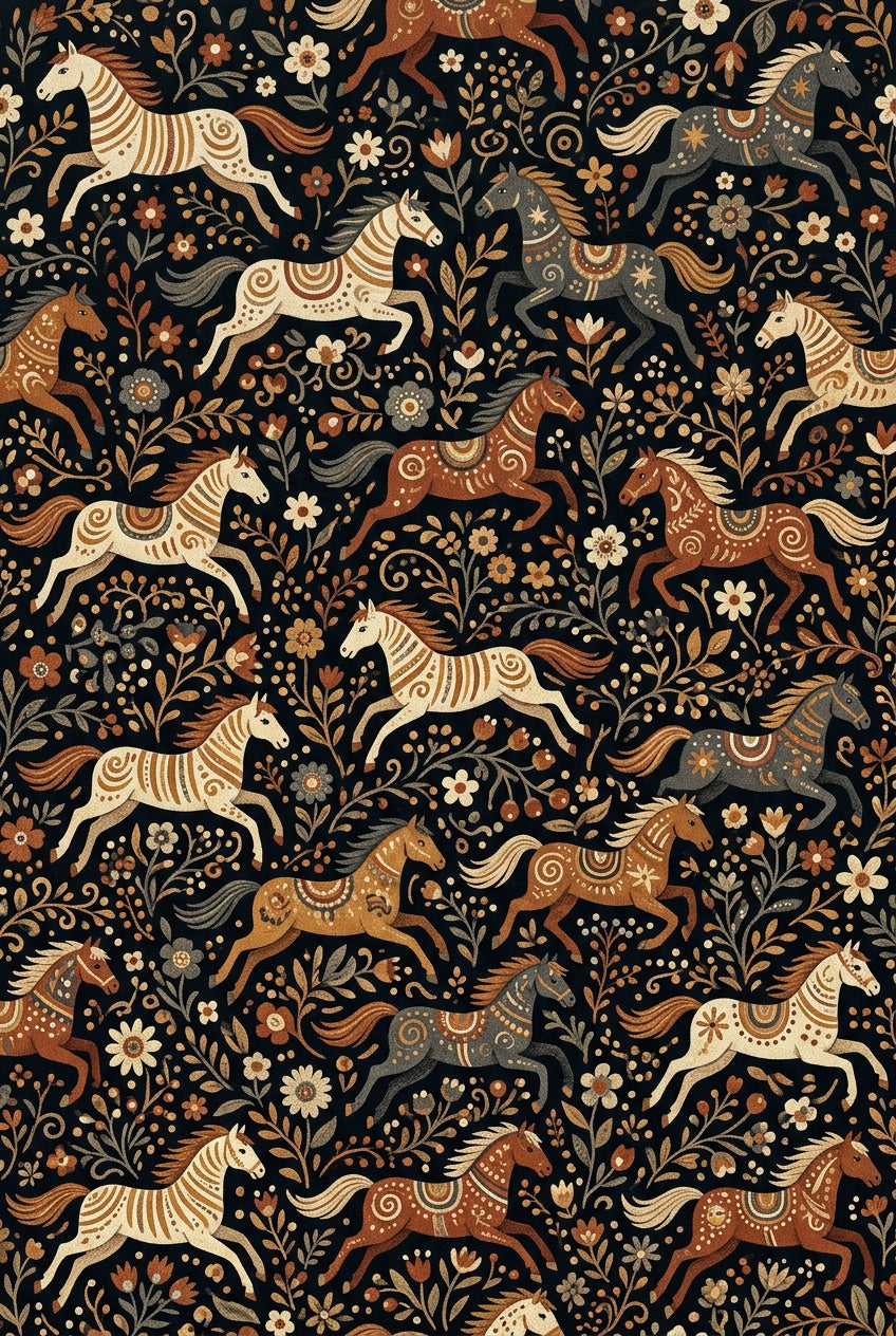 Poster de chevaux, illustration de fleurs