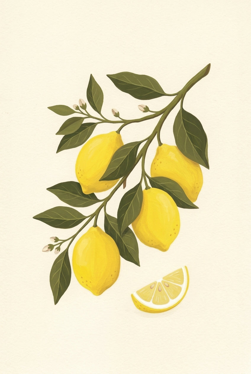 Poster Citrons, illustration botanique, affiche jaune