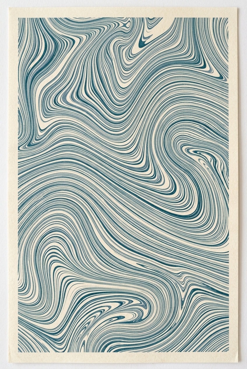 Affiche d'art marbré, poster ondes bleues