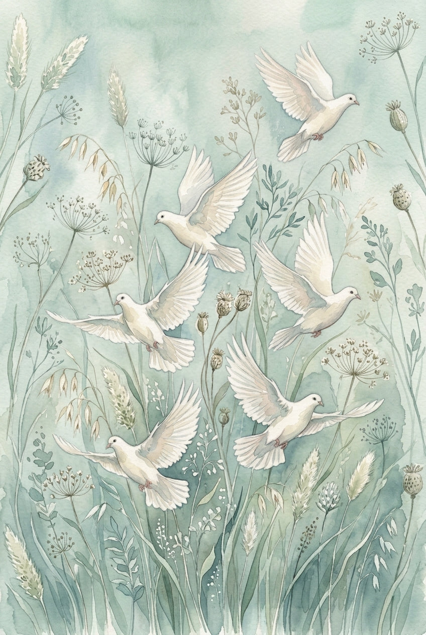 Affiche de colombes blanches, poster aquarelle