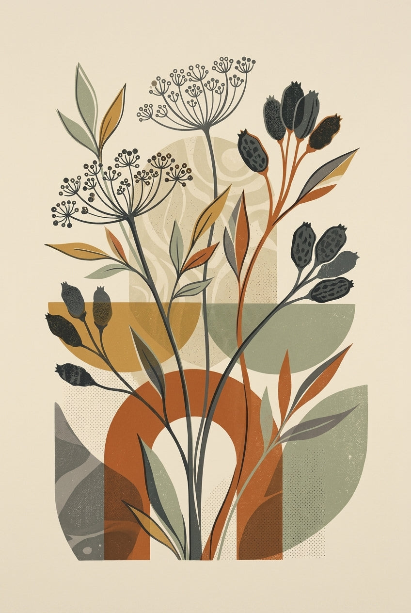 Affiche de fleurs séchées, poster formes abstraites