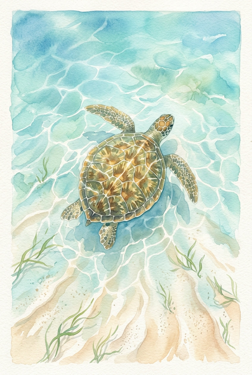 Affiche de tortue, poster aquarelle marine
