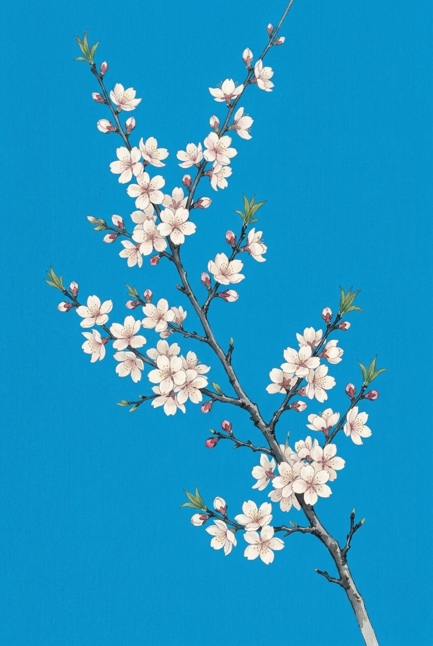 Poster d'amandier en fleurs, branche japonaise